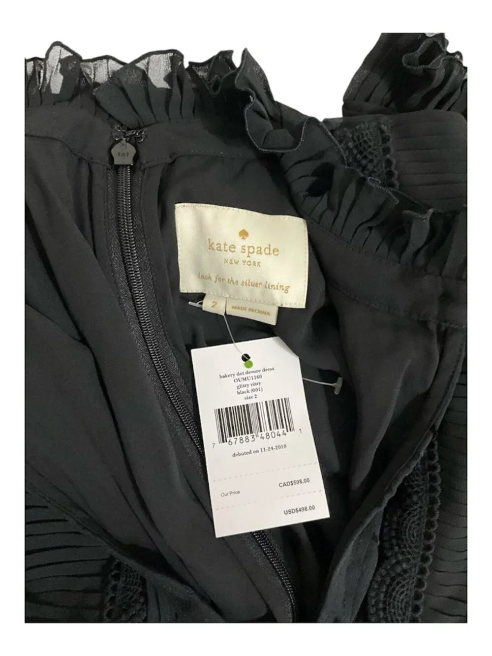 Kate Spade Silk Bakery Dot Devore Black Dress Women’s 2 NWT $498 MSRP - Picture 5 of 9